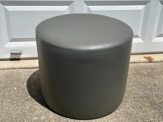 New Round Designer Ottoman Footstool Pouf in Italian Leather Dark Grey USA made New Round Designer Ottoman Footstool Pouf in Italian Leather Dark Grey USA made