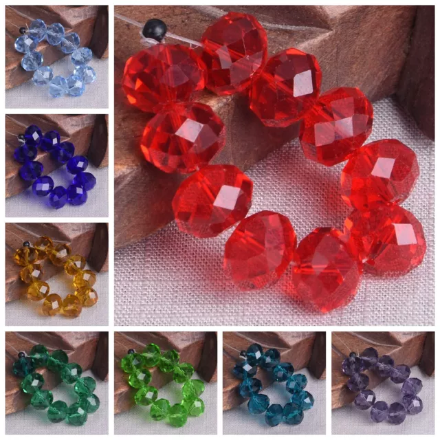 10pcs 14mm Rondelle Faceted Crystal Glass Loose Beads For Jewelry Making DIY