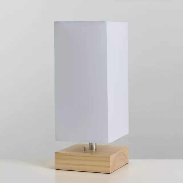 Lampada da tavolo LED legno luce naturale tessuto paralume caricabatterie USB illuminazione moderna 2