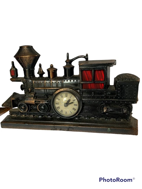 UNITED Metal Train Clock Locomotive Lighted Clock Model 703 USA Made Light Up EX