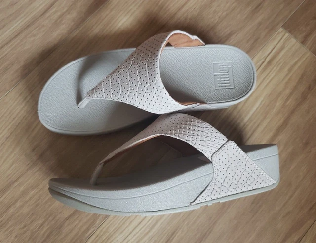 FitFlop Lulu Perf Croco-Embossed Leather Toe-Post Thong Sandals Gray US 7 38 NIB 2