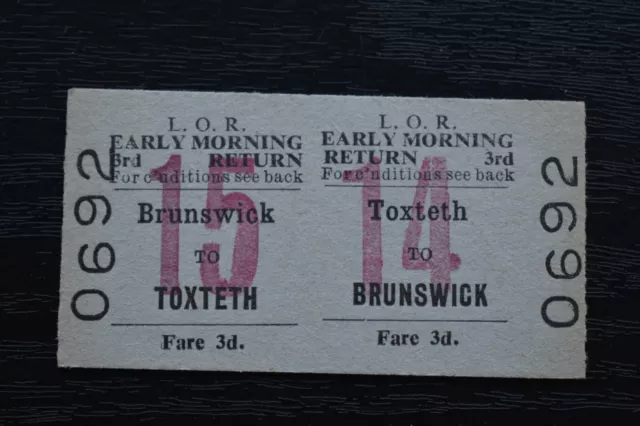 Liverpool Overhead Railway Ticket LOR TOXTETH to BRUNSWICK No 0692