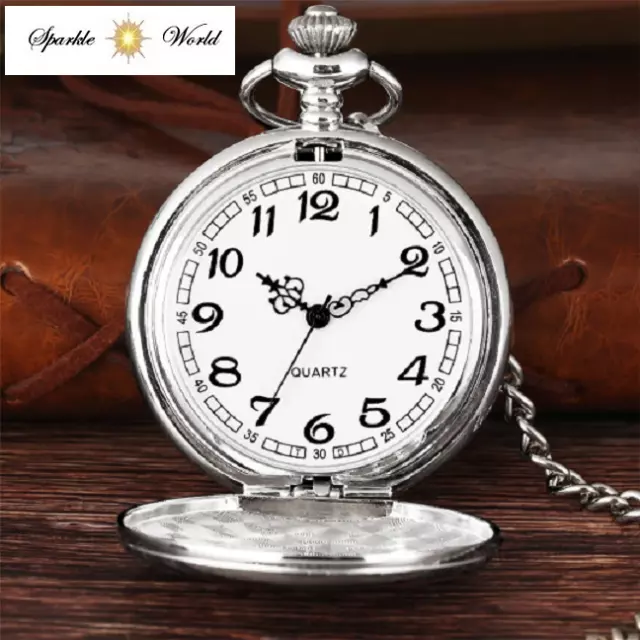 Classic Silver Full Hunter Quartz Pocket Watch Retro Steampunk Pendant Watch