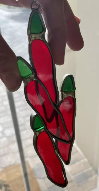 Red chili peppers stained glass sun catcher wall hanging Window Art Tex Mex VTG