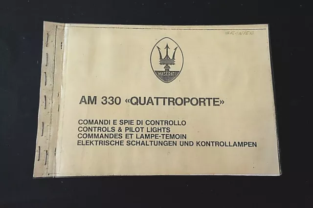 Maserati Quattroporte Iii (1979-90) Controls & Pilot Lights Manual Photocopy