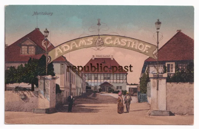 AK Postkarte Moritzburg bei Dresden, ADAMS - GASTHOF koloriert, Feldpost  (P31)