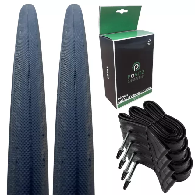 Positz Value Pack 2x Road Bike Anti-Puncture Tyres + 4x Inner Tubes (700 x 23c)