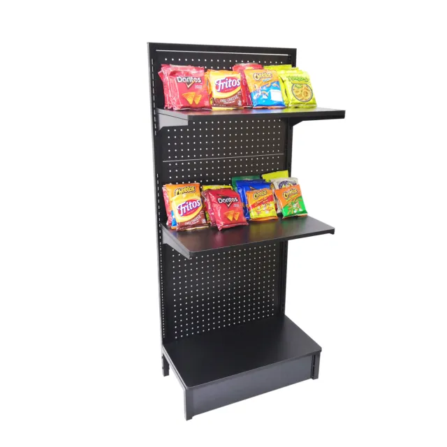 24.0" Wide Gondola Rack Stand with Two Shelves Black Pegboard Display