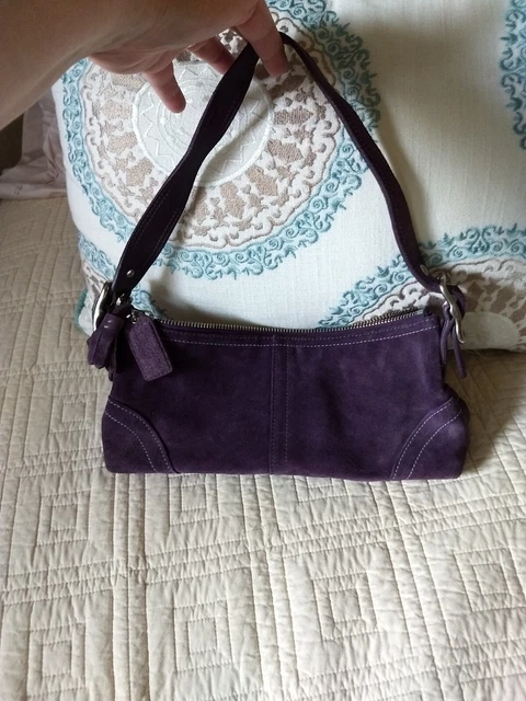 Vintage Y2K Coach Suede Eggplant Purple Demi Mini Baguette Handbag Purse