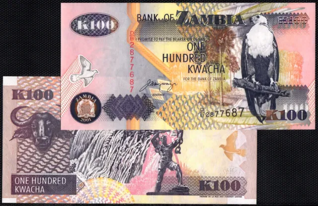 SZ8 ZAMBIA 100 KWACHA BANKNOTE 2001 UNC  P.38c