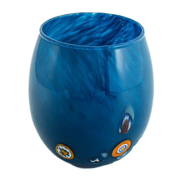 Murano Verre Buvant Verre Gobelet Bleu Foncé Orange Main Fabriqué Millefiori