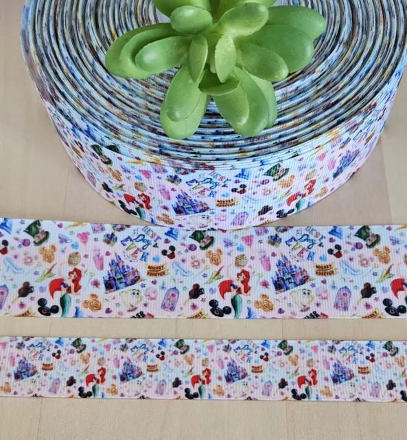 7/8 & 1.5" (1 YD) Best Day Ever Grosgrain Ribbon Disney Mickey Ariel Castle