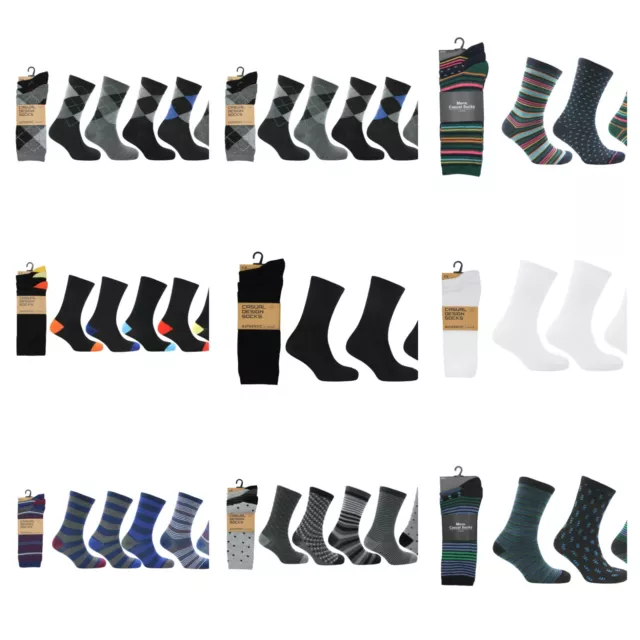 12 Pairs Mens Casual Work Design Socks Smart Suit Cotton Blend Size 6-11