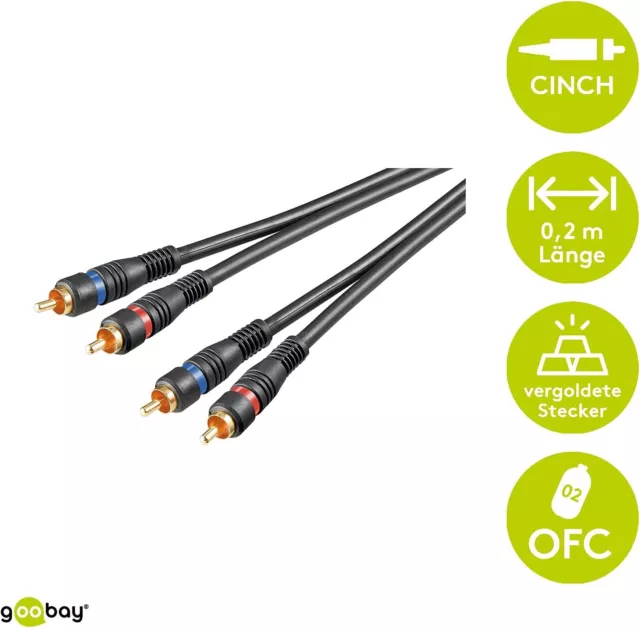 Goobay Cinchkabel Stereo, doppelt geschirmt vergoldet, Chinch RCA Kabel 0,2-10 m