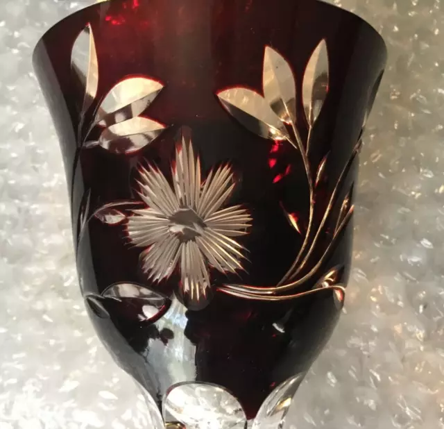 BOHEMIAN CZECH RUBY RED CUT TO CLEAR CRYSTAL Glass 8.25” Tall