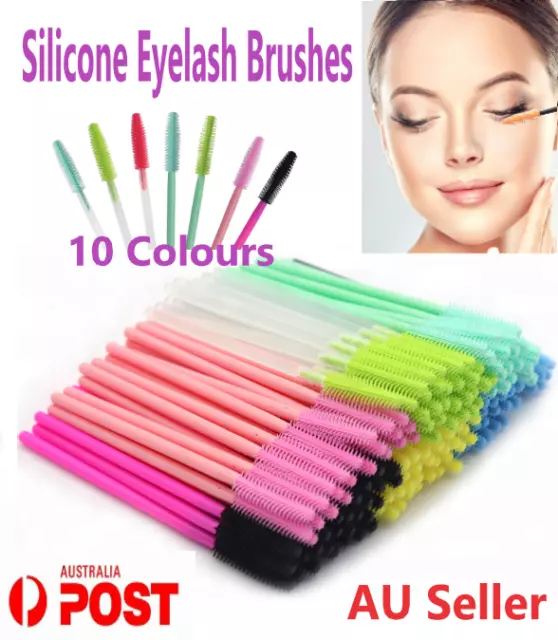 Silicone Eyelash Makeup Brush Disposable Mascara Wands  Applicator 10 Colors AU