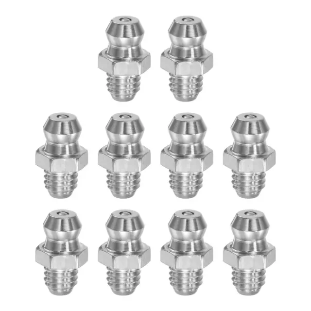 10pcs Stainless Steel Straight Hydraulic Grease Fitting M6 x 1mm Thread Silver