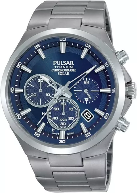 Armbanduhr Pulsar Solar Herren Chronograph Titan Metallband OVP fehlt TEILDEFEKT