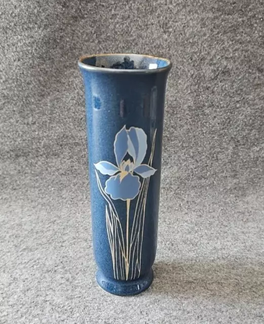 Vintage Otagiri Blue Bud Vase With Blue Gold Iris Flower, Japan, 6.5" Tall