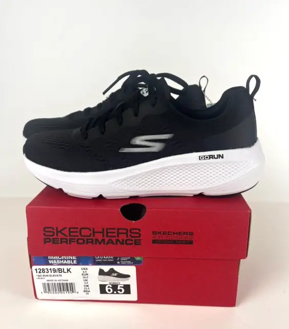 Skechers Women’s Go Run Elevate Sneaker Athletic Shoes Black/ White Sz 6.5, New