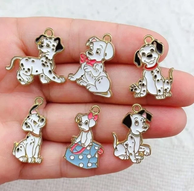 6 X Dalmatian Enamel Metal Pendants Charms