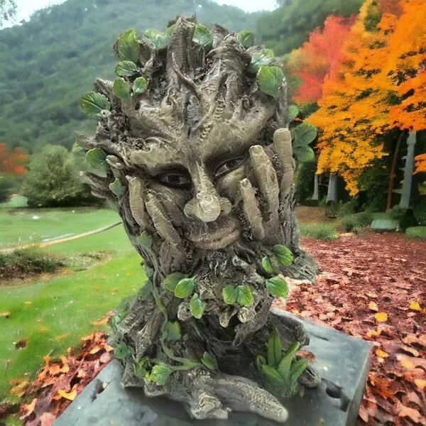 Enchanted Forest Green Man Resin Statue Mystical Garden Face Ornament Pagan Gift