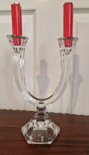 Vintage Crystal Cut Glass NACHTMANN 2 Arm / Branch Candlestick Holder Candelabra