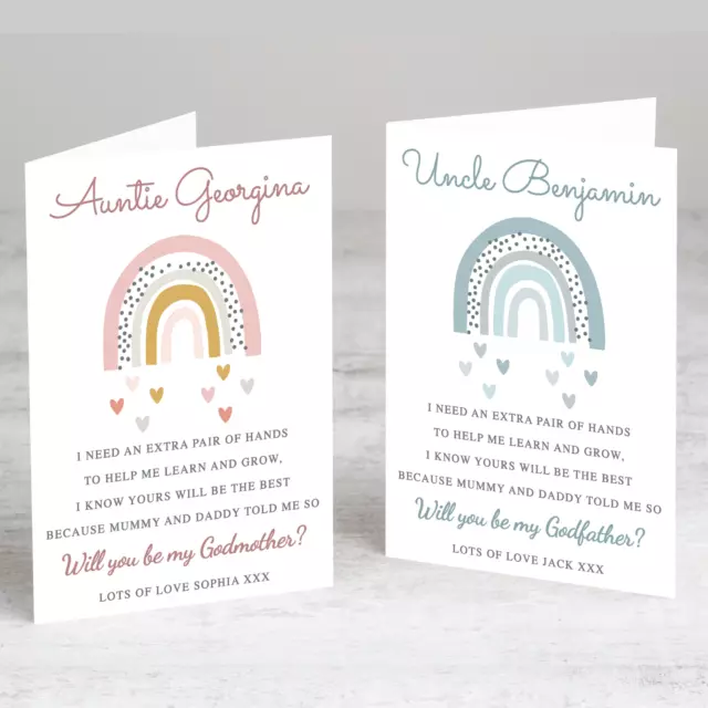 Personalised Rainbow Will You Be My Godmother Godfather Godparents Card Baptism