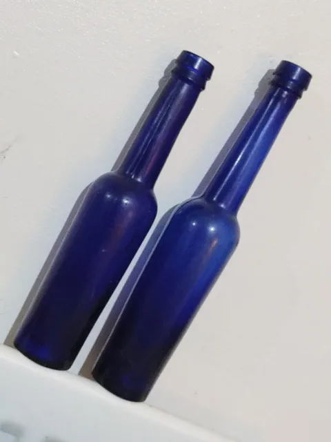 Two Nice Early Lip Cobalt Blue Glass Caster Oil Bottles.
