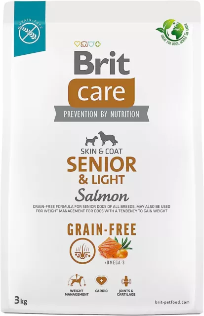 3kg Brit Care GF SENIOR & LIGHT SAUMON nourriture sans céréales pour chiens