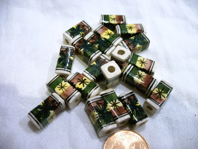 20 Keramik Perlen Peru 15 mm Cannabis Hanf Blatt Reggea Rasta Schmuck basteln