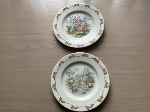 Vintage Royal Doulton Bunnykins Apple Picking Playing By River Side Plates
