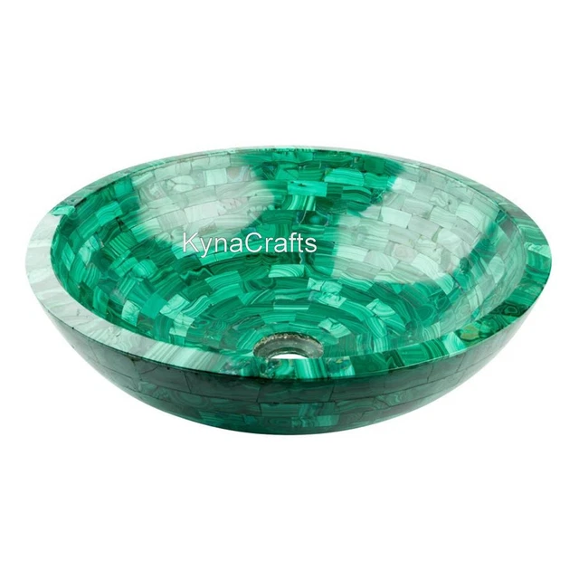 61cm Marbre Blanc Décorative Évier Inlaid Avec Malachite Pierre pour Salle