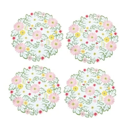 Spring Floral Placemat, Cutwork Embroidered 14" Placemats(Set of 4) Daisy