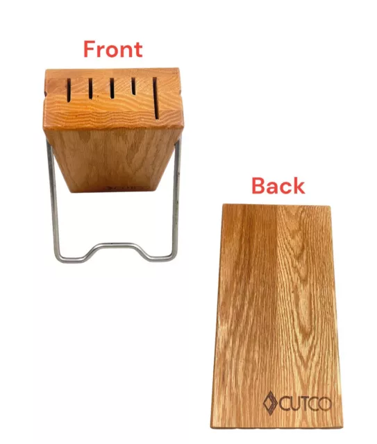 Bloque de cuchillo CUTCO ahorro de espacio 5 ranuras madera roble miel con barra de metal ajustable