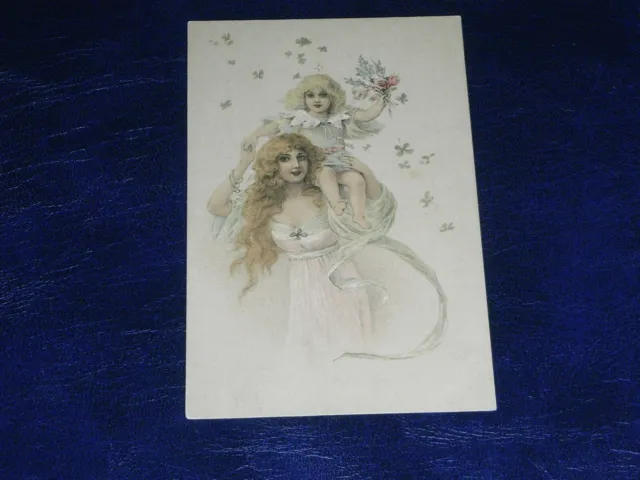 Original Art Nouveau Glamour Postcard - Mother & Child, Petals.