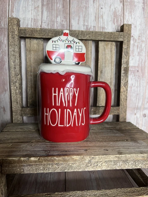 Rae Dunn Red Christmas HAPPY HOLIDAYS Mug Travel Trailer Camper Topper  2022 NEW