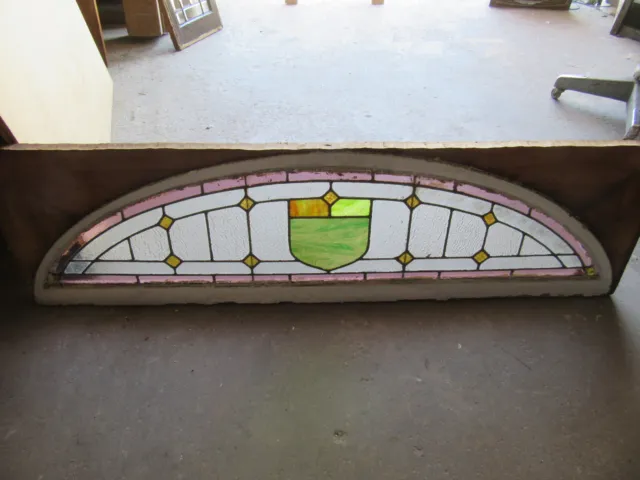 ~ ANTIQUE STAINED GLASS TRANSOM WINDOW ~ 64 x 18 ~ ARCHITECTURAL SALVAGE