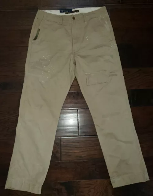NWT Polo Ralph Lauren Men's Distressed Patchwork Relaxed Fit Khaki Chino Pants