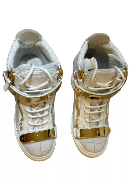 Giuseppe Zanotti White Croc Embossed Lorenz Wedge Leather Sneaker Size 35 3