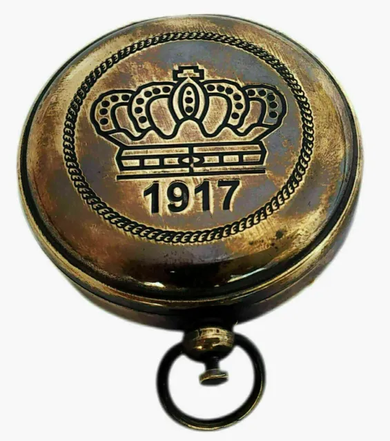 Compass Pocket Push  Vintage Sundial marina gift Button Brass Nautical Antique