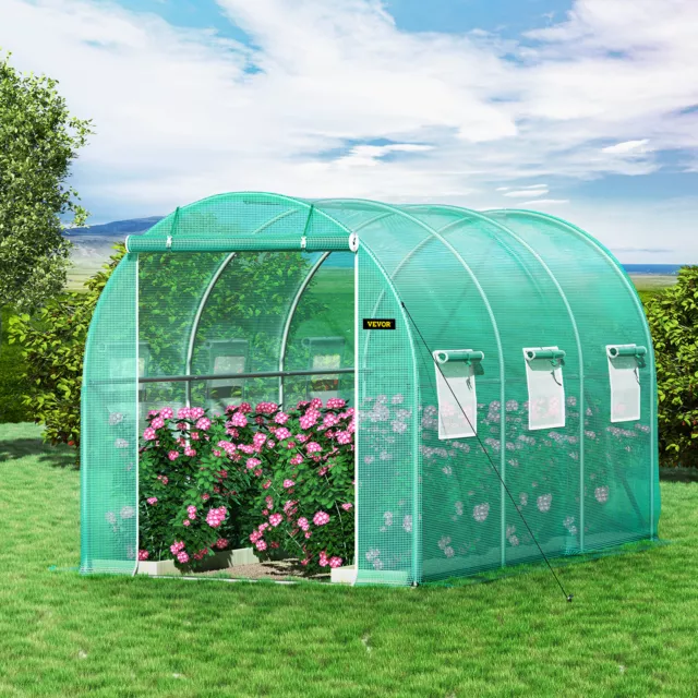 VEVOR Walk-in Greenhouse 12'x7'x7' Tunnel Planter House Garden Galvanized Frame