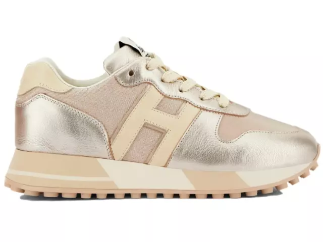 H383 Sneakers H Pelle Beige/Oro panama.mainapps.com