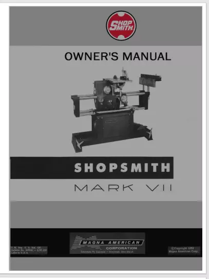 Shopsmith Mark VII 7 manual 75 pages gloss protective covers comb bound LAY FLAT