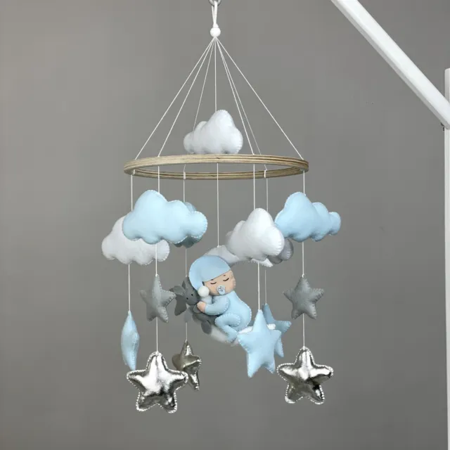 Baby mobile boy Crib nursery mobile blue Felt hanging mobile Baby shower gift