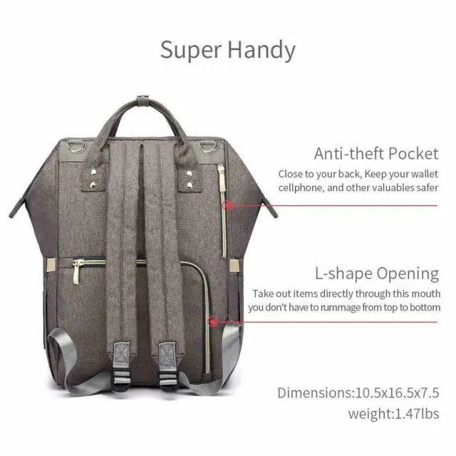 HaloVa -Original- Multi-Function Waterproof Travel Diaper Bag / Backpack in Gray 2