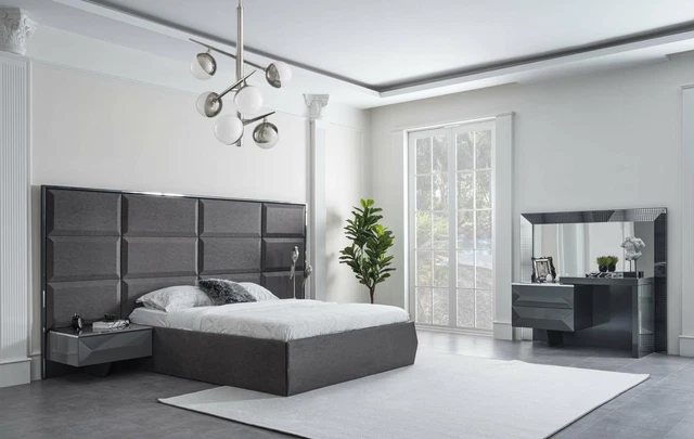 Luxe Chambre à Coucher Lit Stylé Aménagement Lit + 2x Table de Chevet Meuble 2