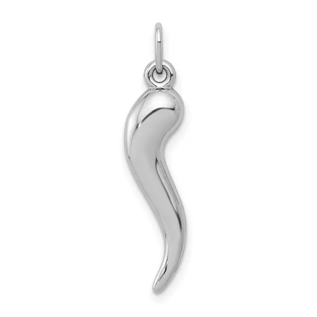 14k White Gold 3D Italian Horn Charm Lab-Created Pendant Mothers Day For Mom