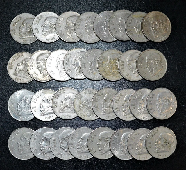 OLD MEXICAN COIN LOT S Mexico 32 EXCELLENT UN PESO COINS