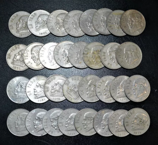 OLD MEXICAN COIN LOT V Mexico 32 EXCELLENT UN PESO COINS